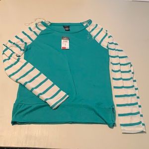 Size Medium Teal stripped long sleeve shirt